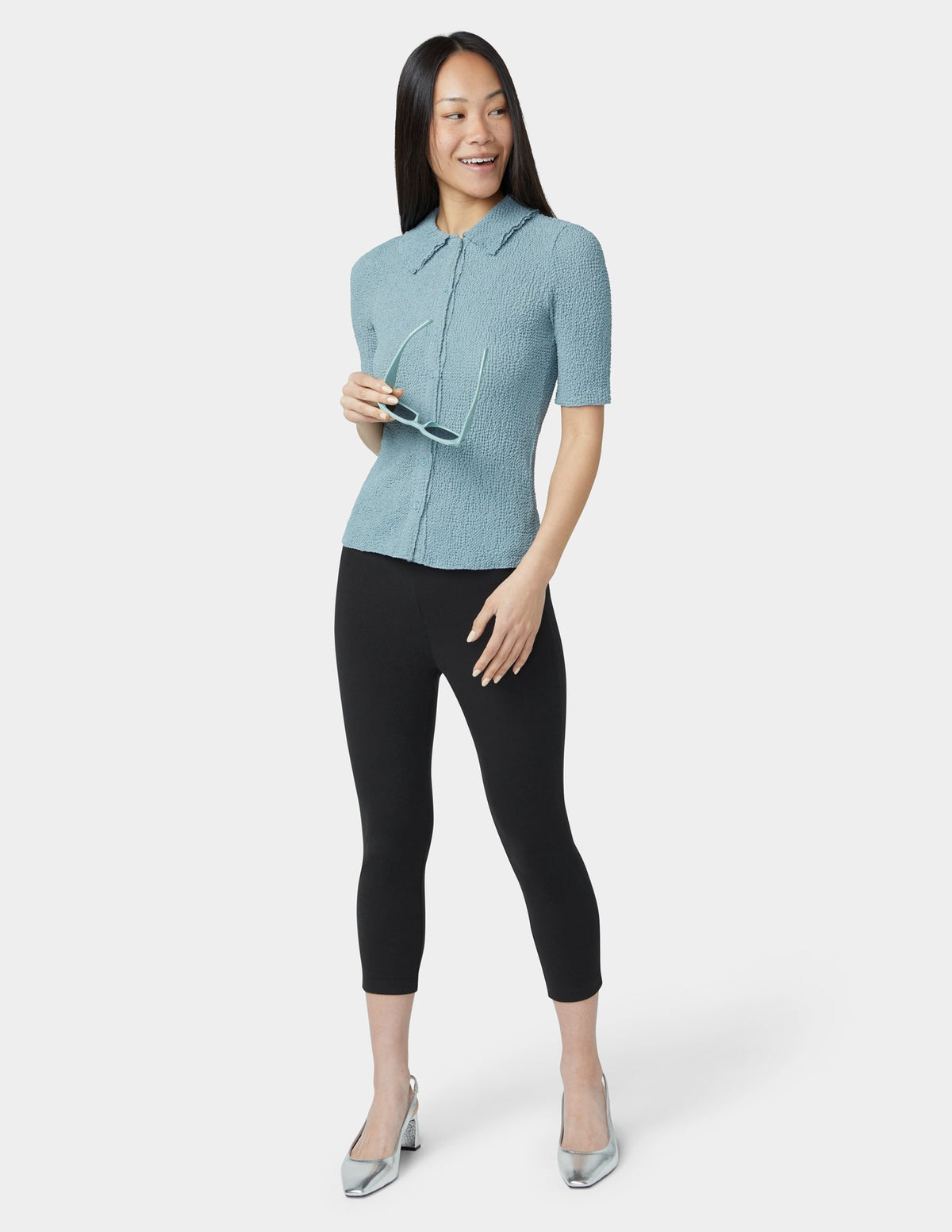 Hue Wide Waistband Blackout Cotton Capri - Black