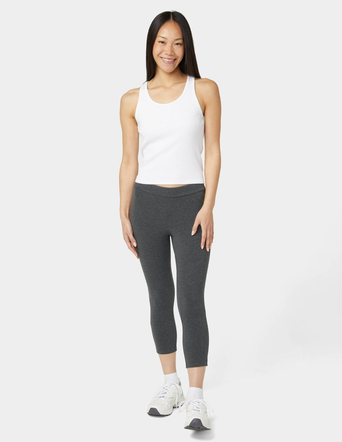 Hue Wide Waistband Blackout Cotton Capri - Graphite Heather