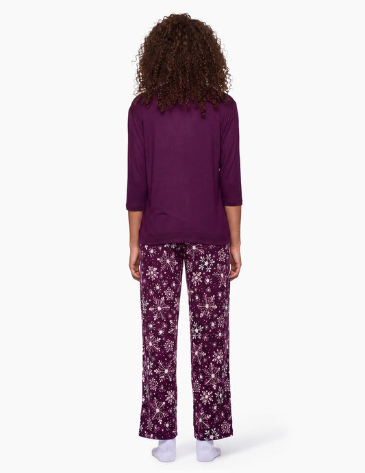 Hue Brushed Loose Knit PJ Set - Eggplant