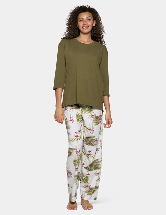 Hue 3/4 Sleeve Cotton Candied Boxy PJ Tee - Shrub Green
