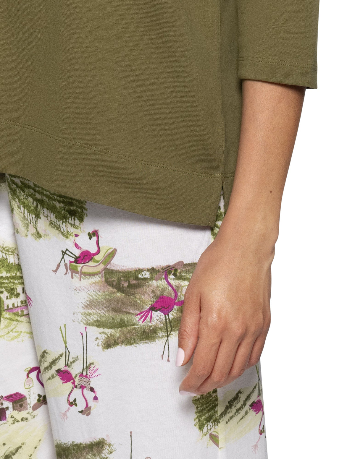 Hue 3/4 Sleeve Cotton Candied Boxy PJ Tee - Shrub Green