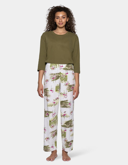 Hue Vineyard Flamingos PJ Pant - Egret
