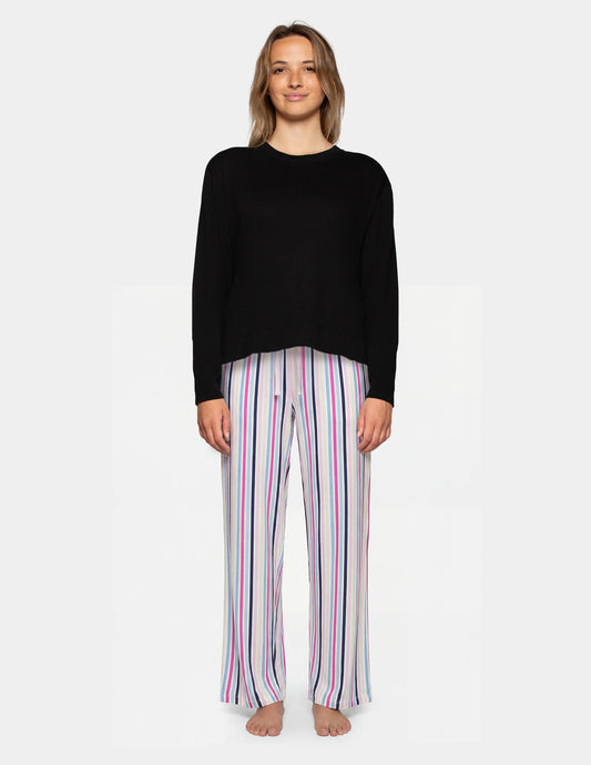 Hue Long Sleeve Cotton Candied Boxy PJ Tee - Black