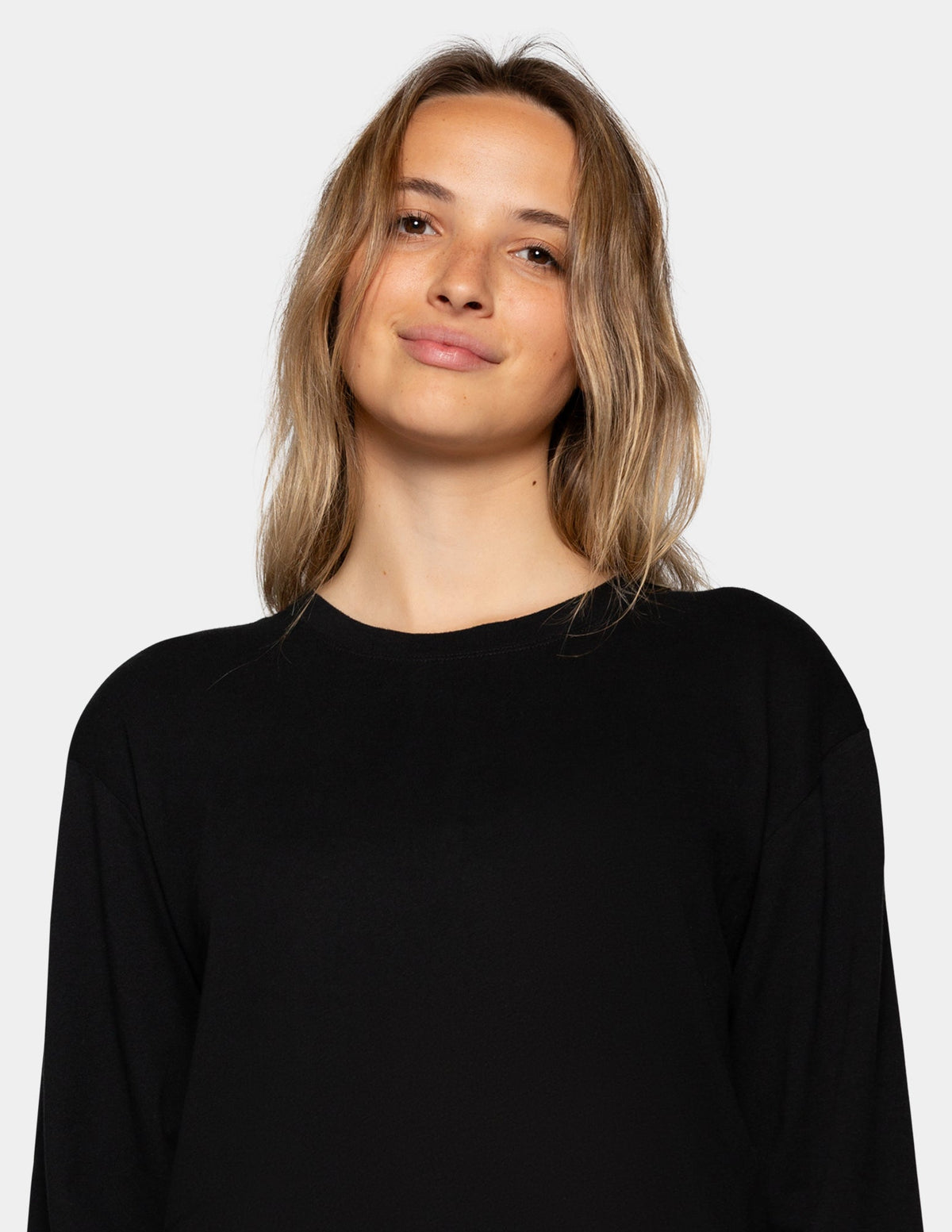 Hue Long Sleeve Cotton Candied Boxy PJ Tee - Black