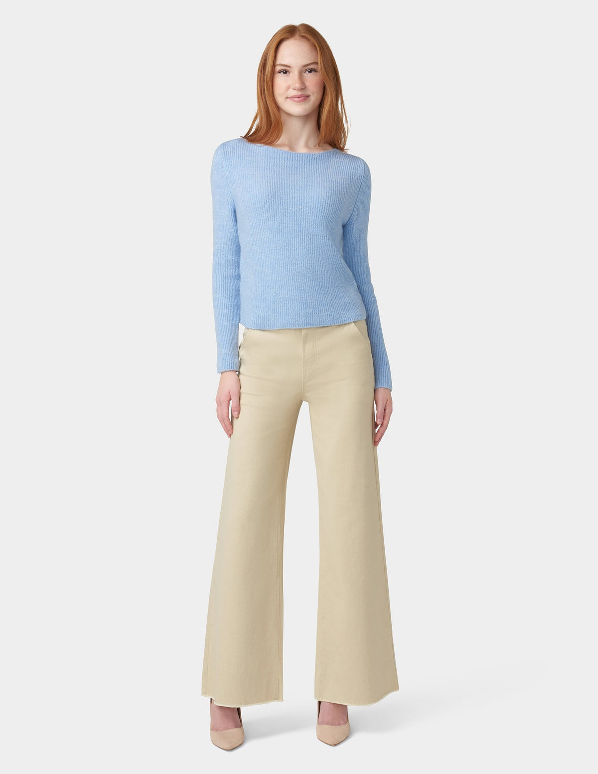 Hue Frayed Edge Wide Leg Denim - Ecru