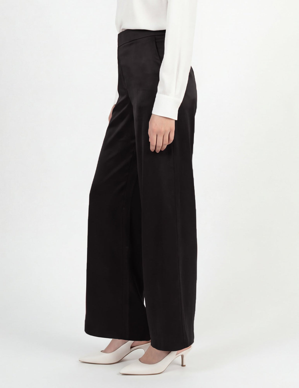 Hue Satin Wide Leg Pant - Black