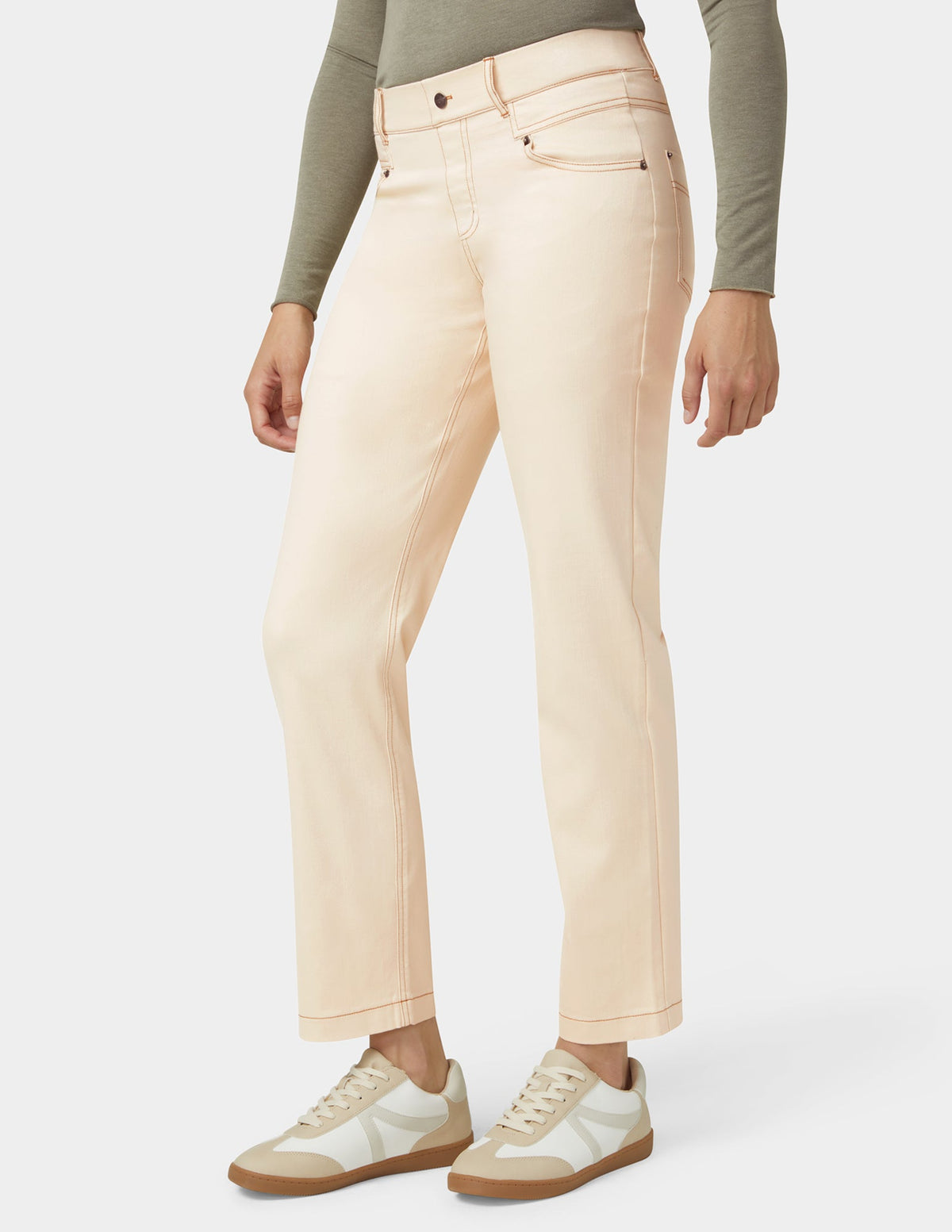 Hue Crosshatch Denim Straight Leg Pant - Ecru
