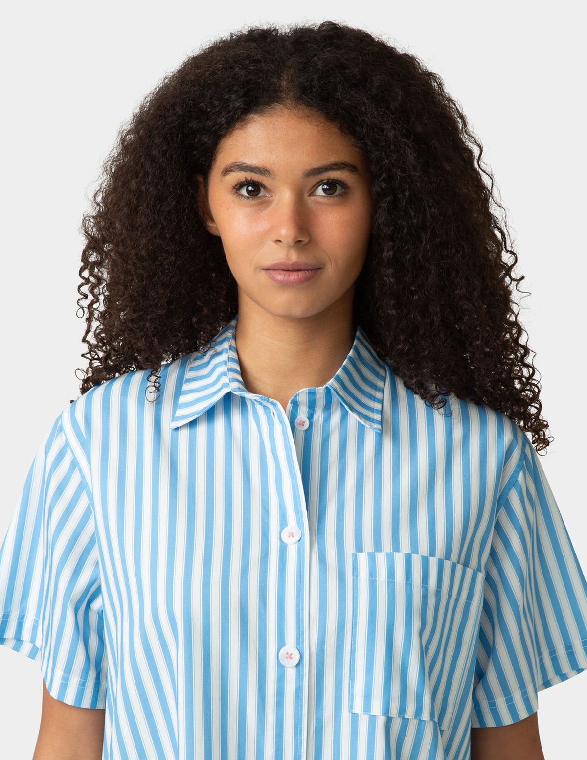 Hue Short Sleeve Poplin Camp PJ Top - Azure Blue