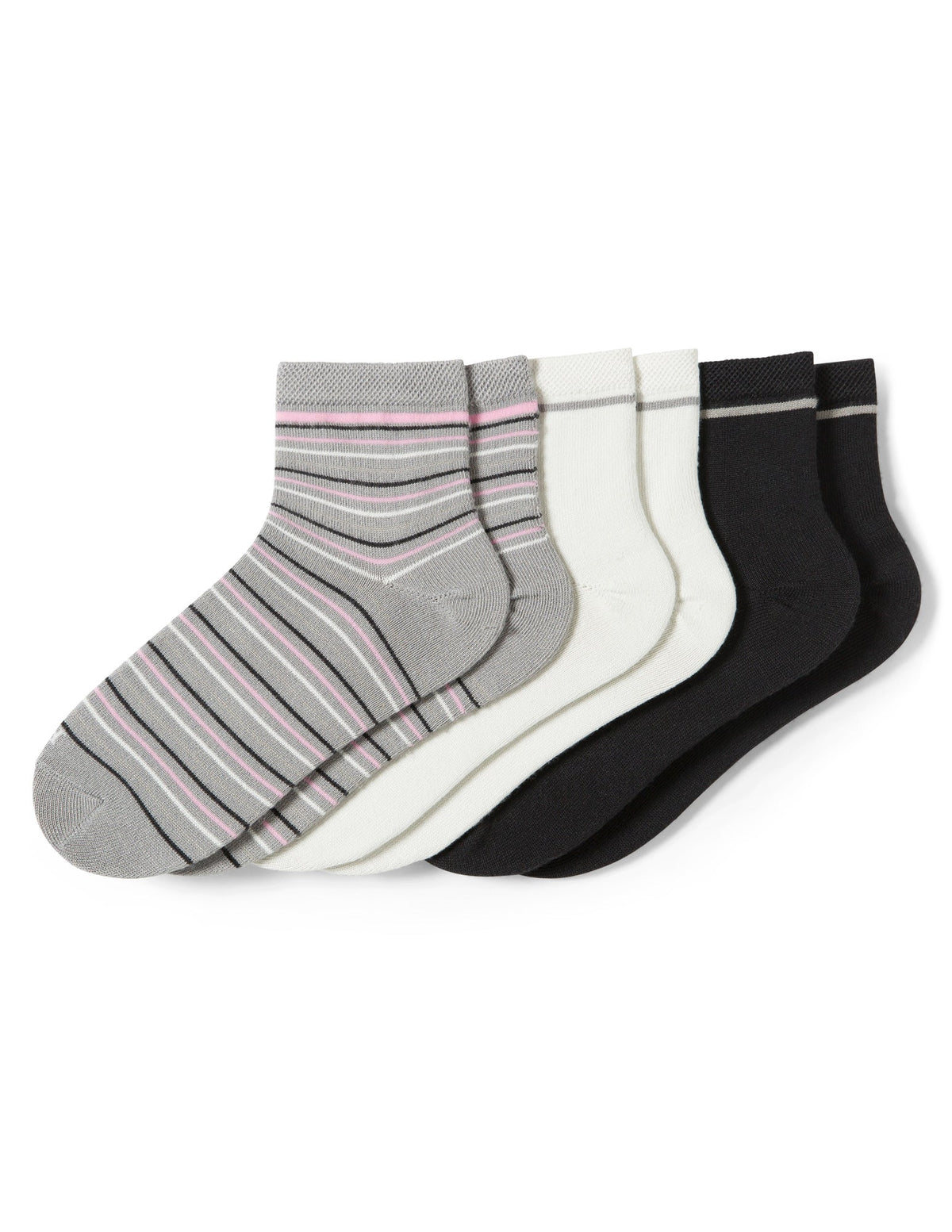 Hue Super Soft Shorty Sock 3 Pair Pack - Grey Stripe