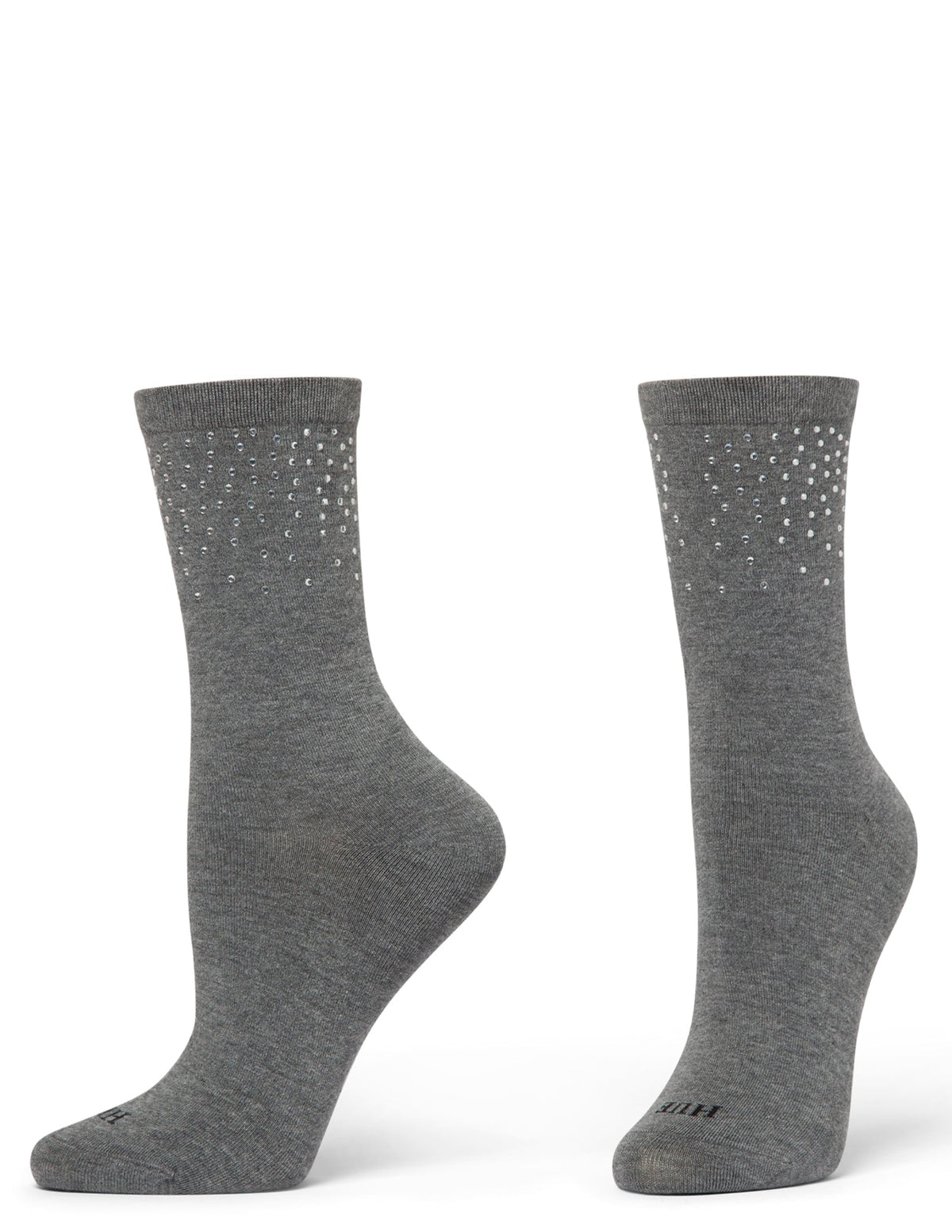 Hue Rhinestone Border Crew Sock - Grey Heather