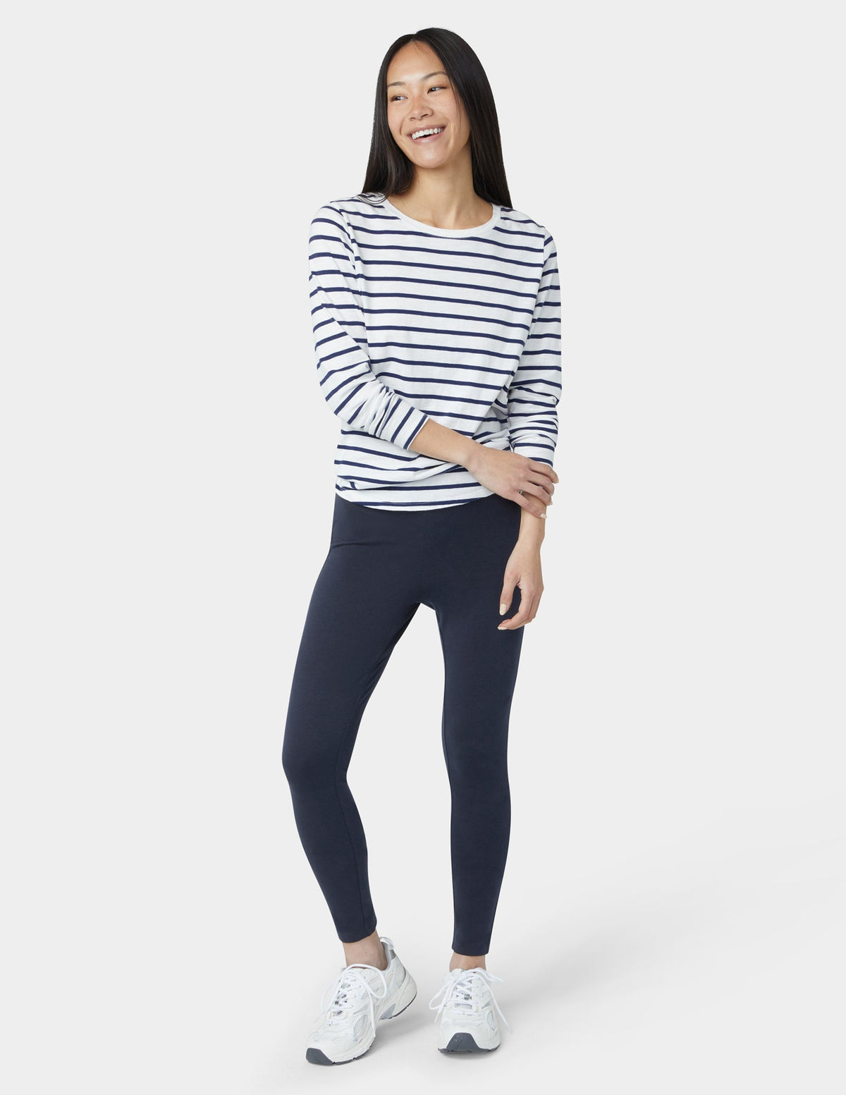 Hue Wide Waistband Blackout Cotton Leggings - Navy