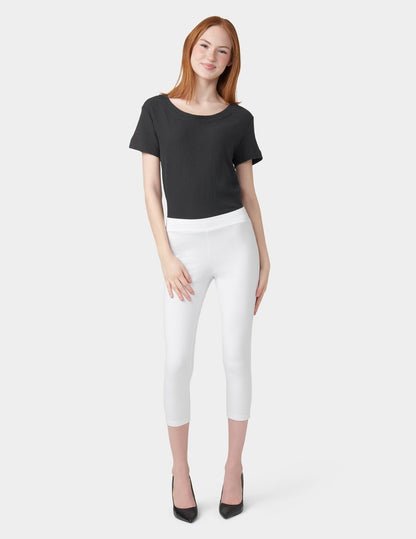Hue Wide Waistband Blackout Cotton Capri - White