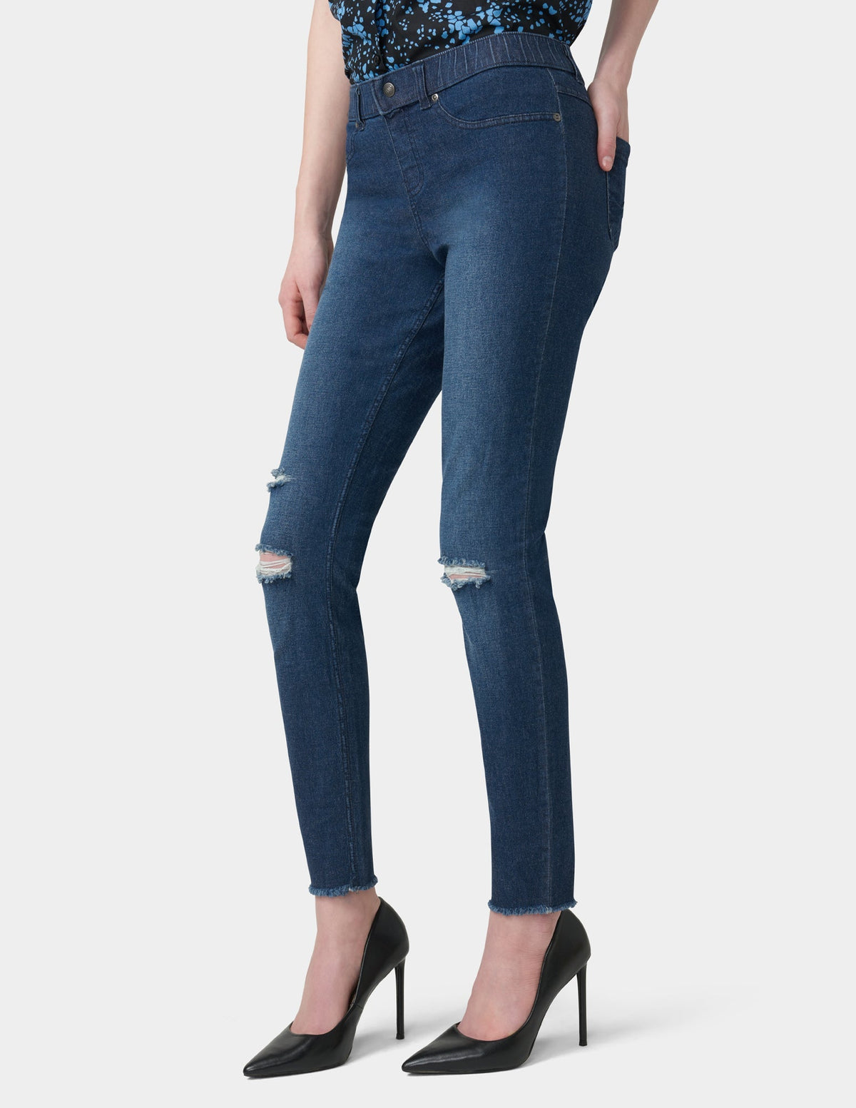 Hue Ripped Knee Denim Leggings - Ink Wash