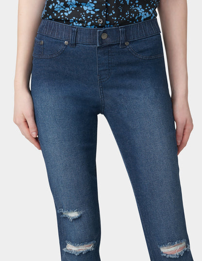 Hue Ripped Knee Denim Leggings - Ink Wash