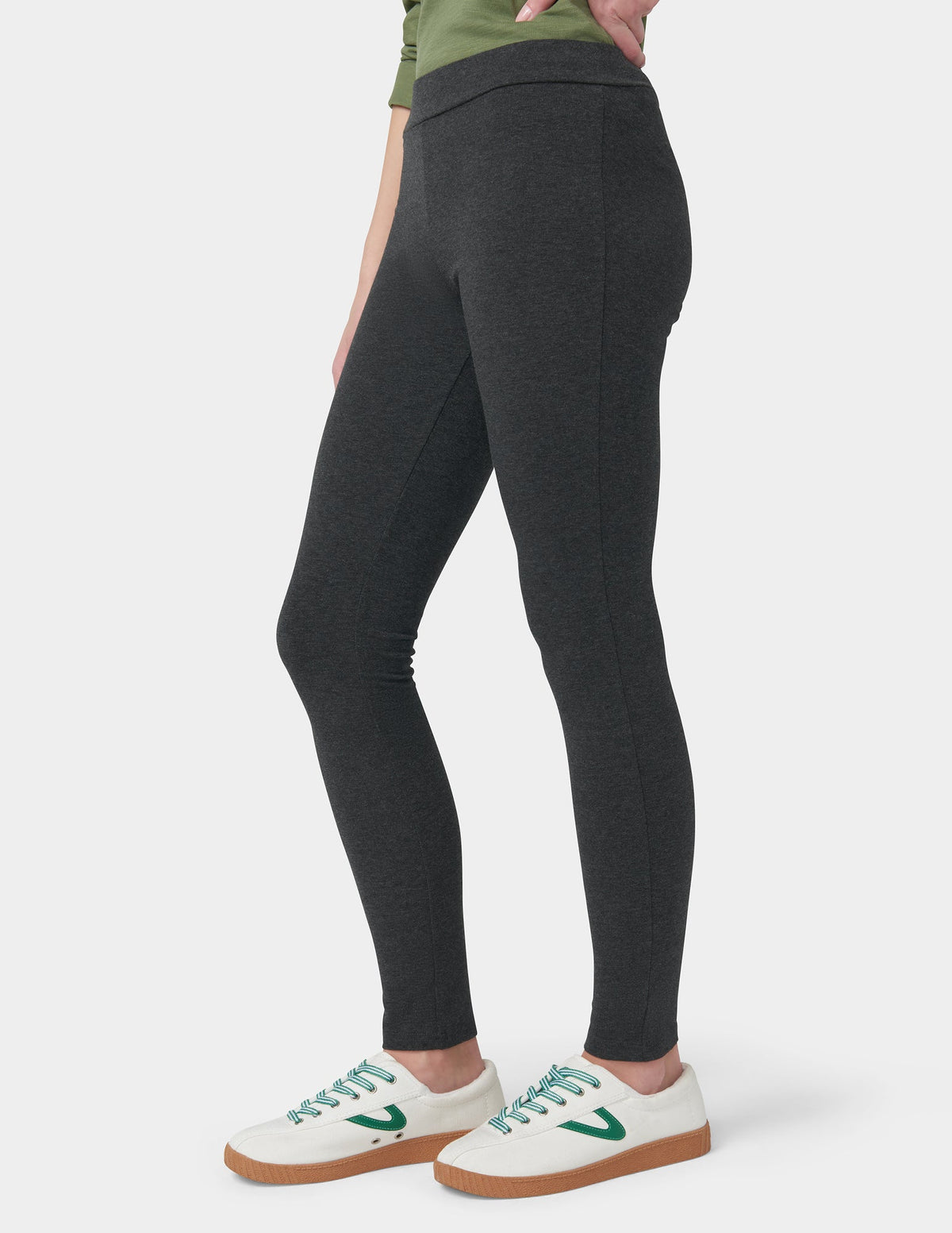 Hue Wide Waistband Blackout Cotton Leggings - Graphite Heather