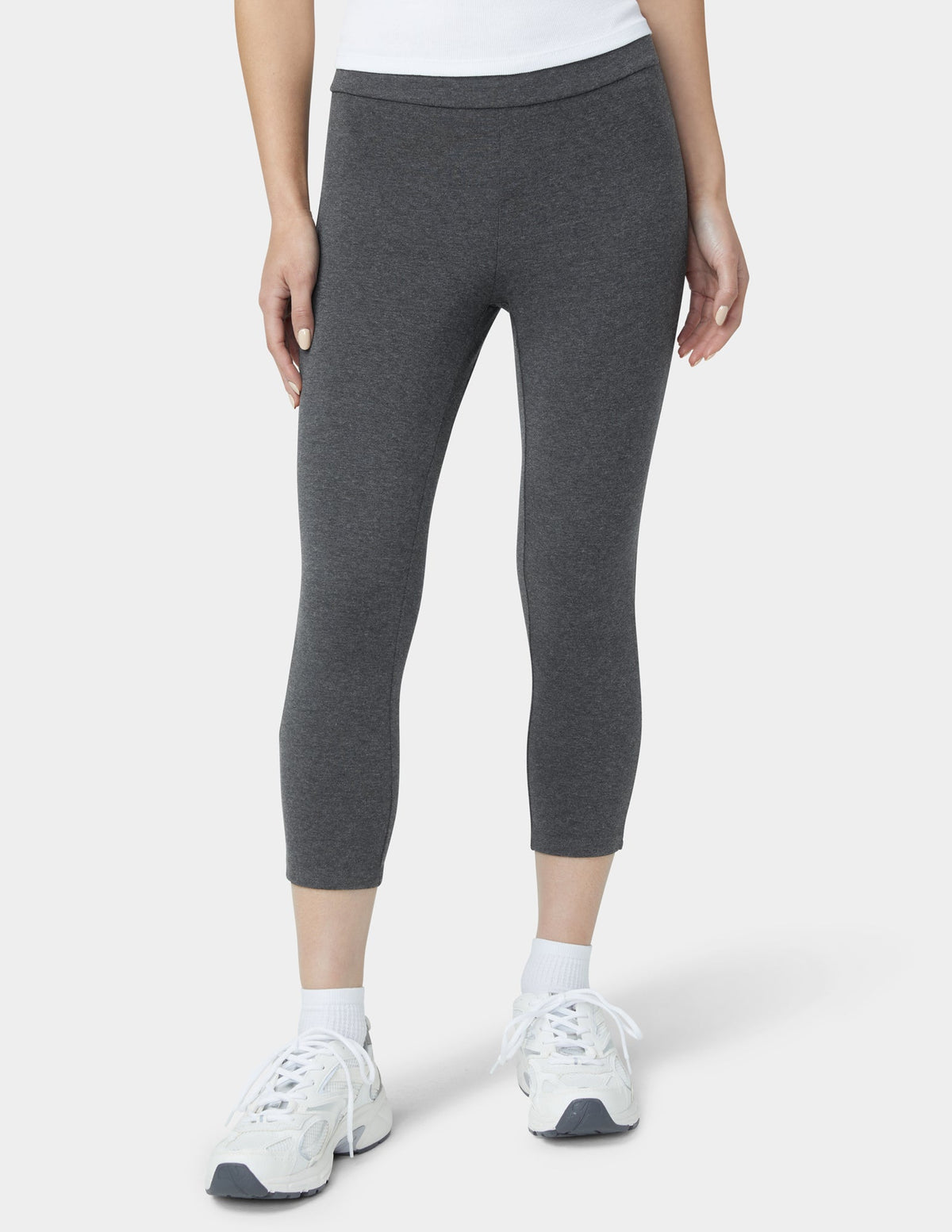 Hue Wide Waistband Blackout Cotton Capri - Graphite Heather