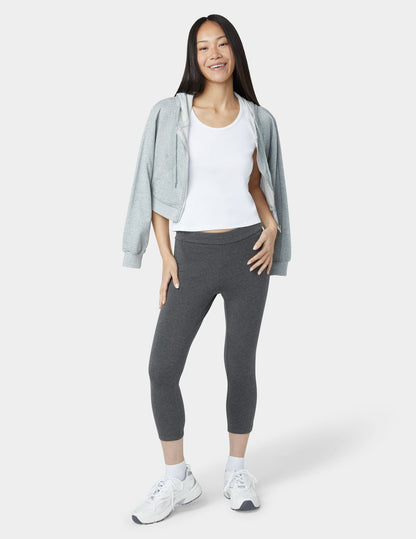 Hue Wide Waistband Blackout Cotton Capri - Graphite Heather