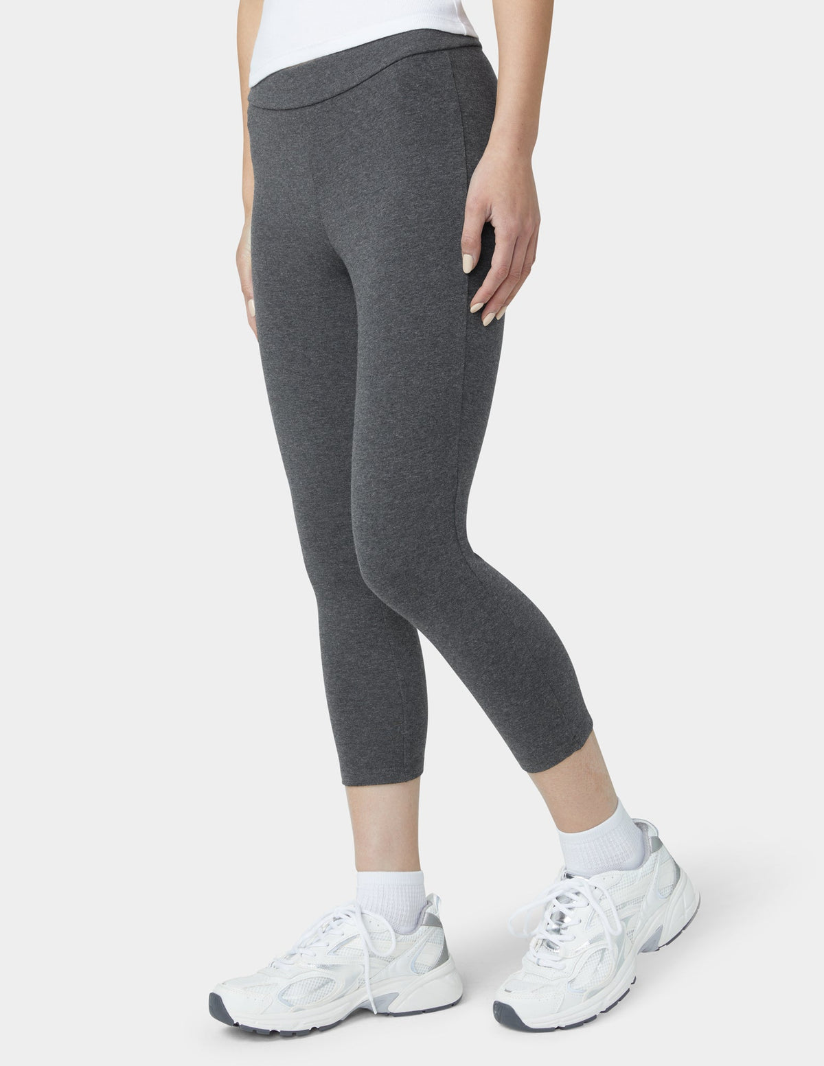 Hue Wide Waistband Blackout Cotton Capri - Graphite Heather