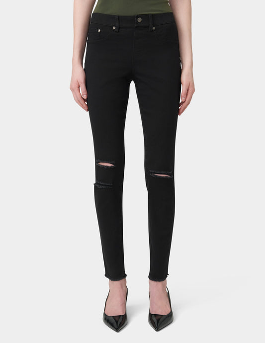 Hue Ripped Knee Denim Leggings - Black