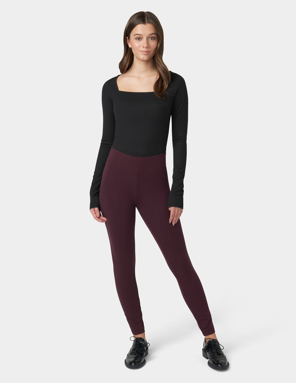 Hue Ultra Leggings with Wide Waistband - Black Cherry