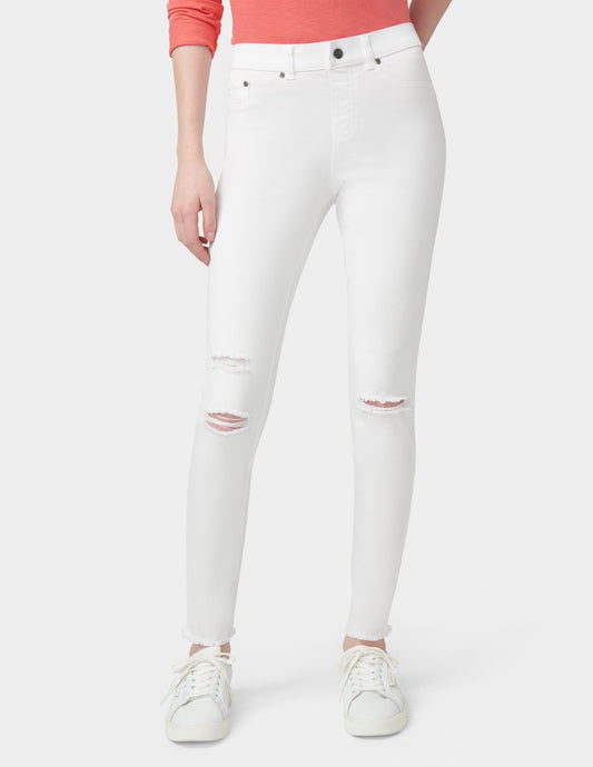 Hue Ripped Knee Denim Leggings - White