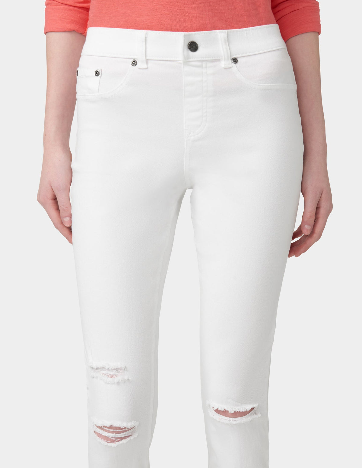 Hue Ripped Knee Denim Leggings - White