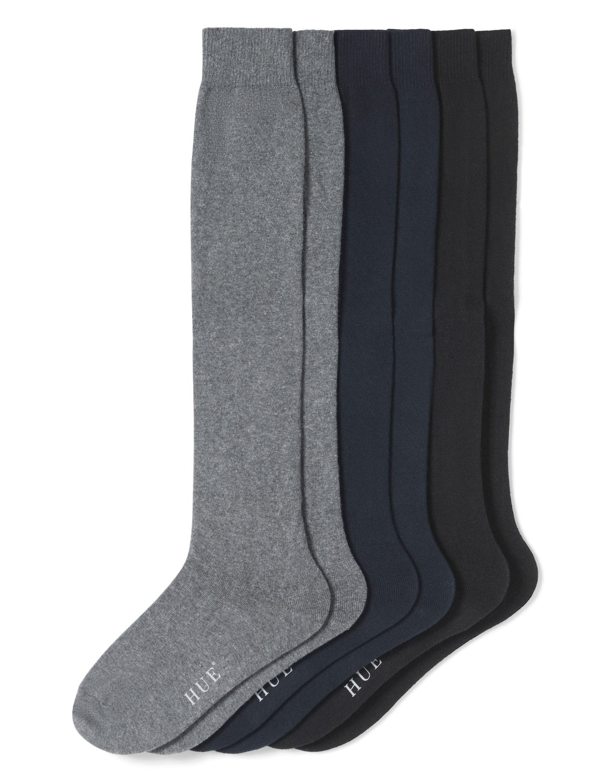 Hue Flat Knit Knee Sock 3 Pair Pack - Graphite Heather Asst
