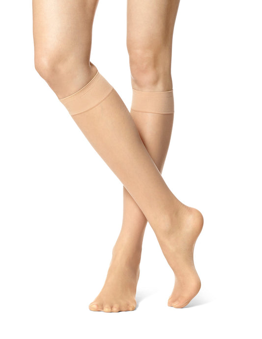 Hue Sheer Knee High Socks 2 Pair Pack - Bare