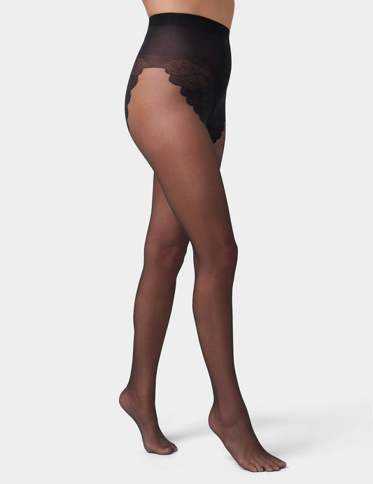 Hue French Lace Control Top Pantyhose - Black