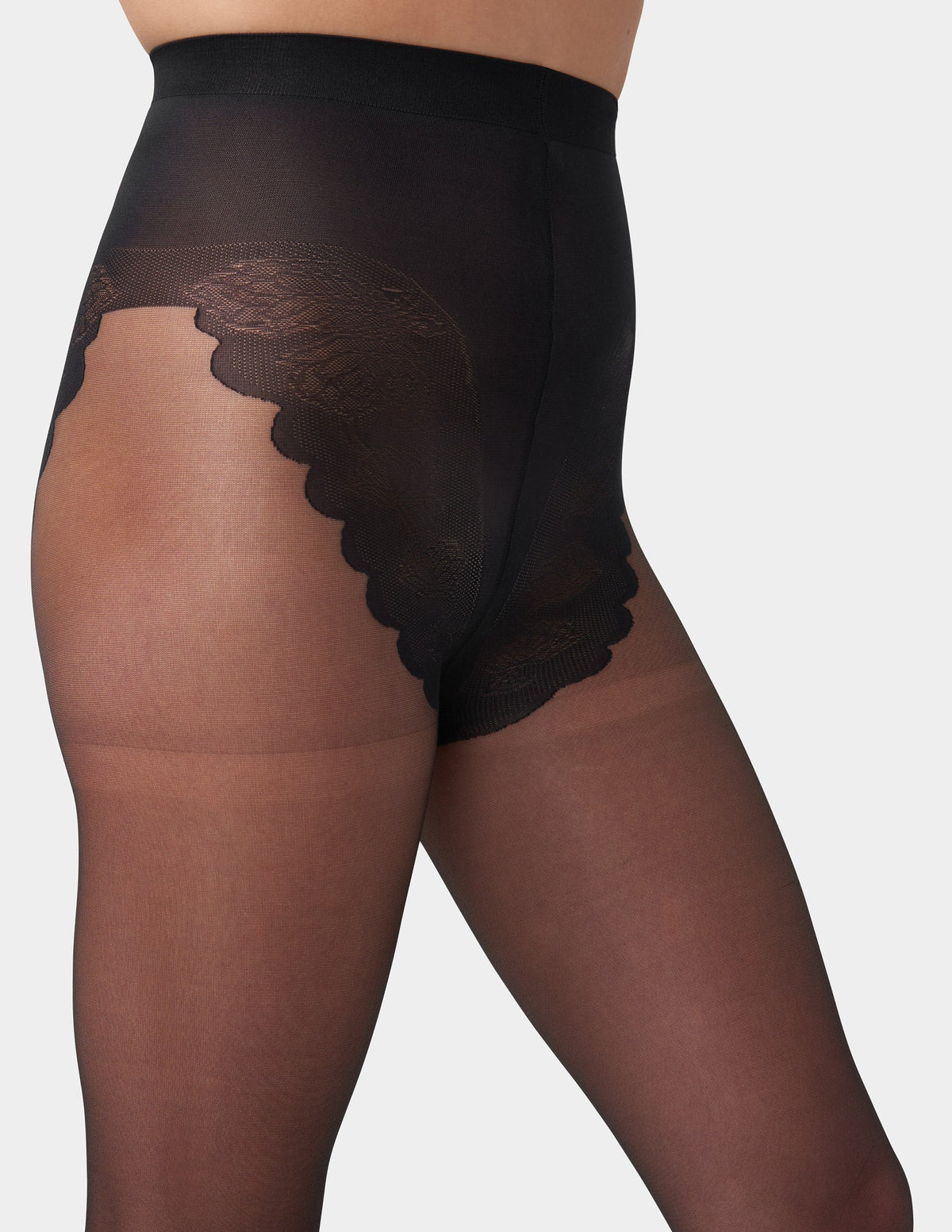 Hue French Lace Control Top Pantyhose - Black