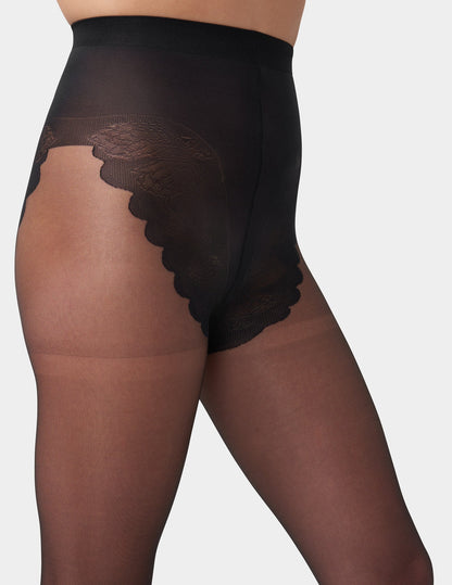 Hue French Lace Control Top Pantyhose - Black