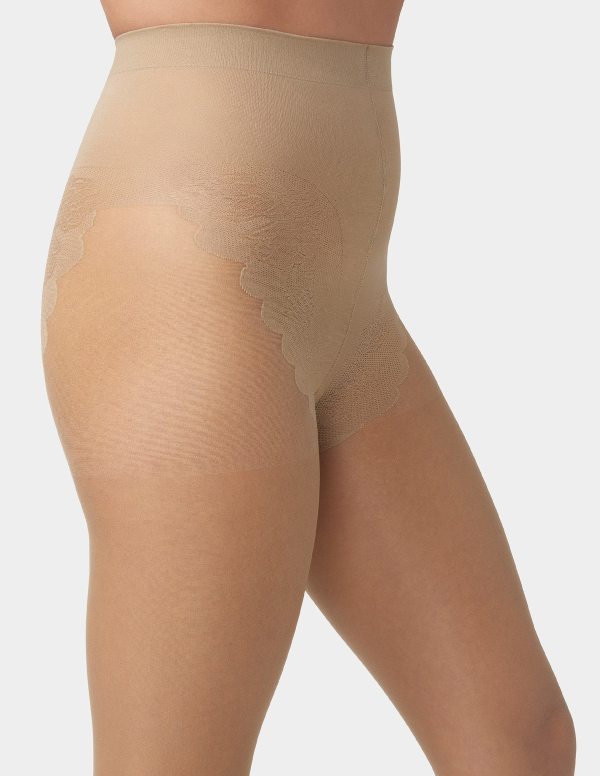 Hue French Lace Control Top Pantyhose - Natural