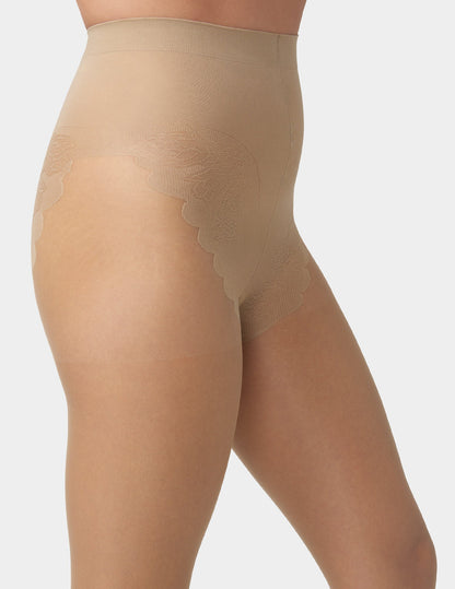 Hue French Lace Control Top Pantyhose - Natural