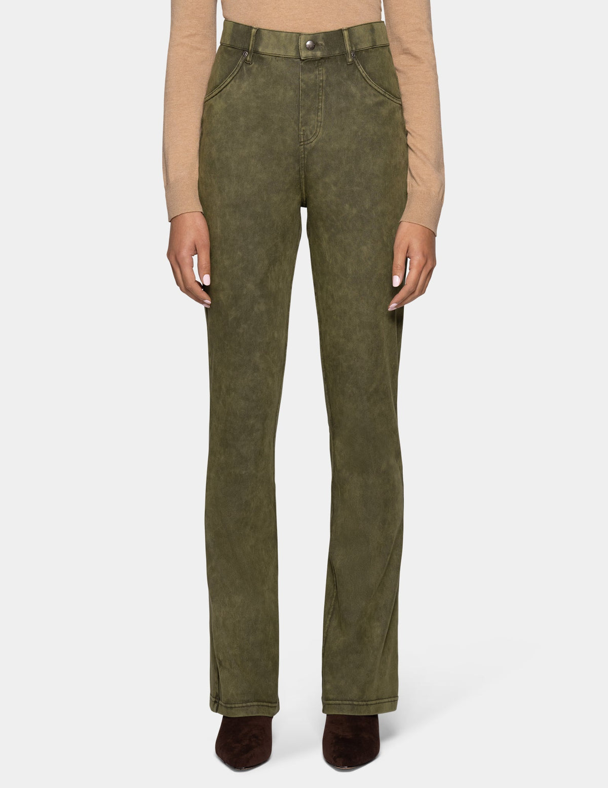 Hue Ultra Soft Denim Baby Bootcut - Olive Acid Wash