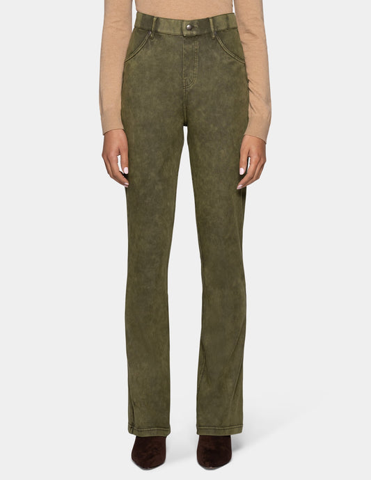 Hue Ultra Soft Denim Baby Bootcut - Olive Acid Wash