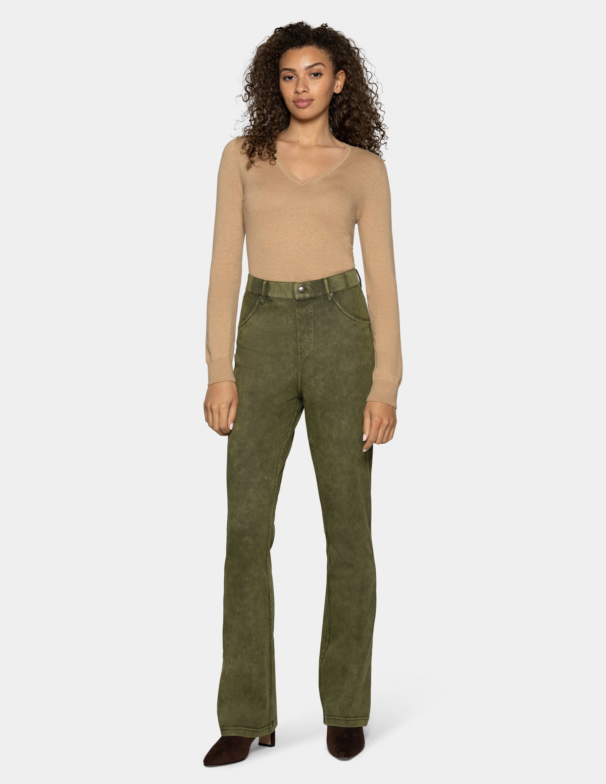 Hue Ultra Soft Denim Baby Bootcut - Olive Acid Wash