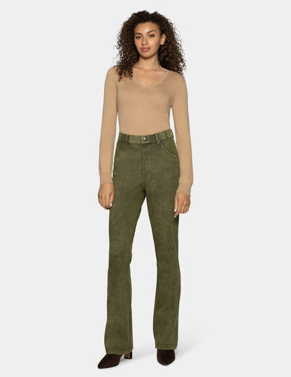 Hue Ultra Soft Denim Baby Bootcut - Olive Acid Wash
