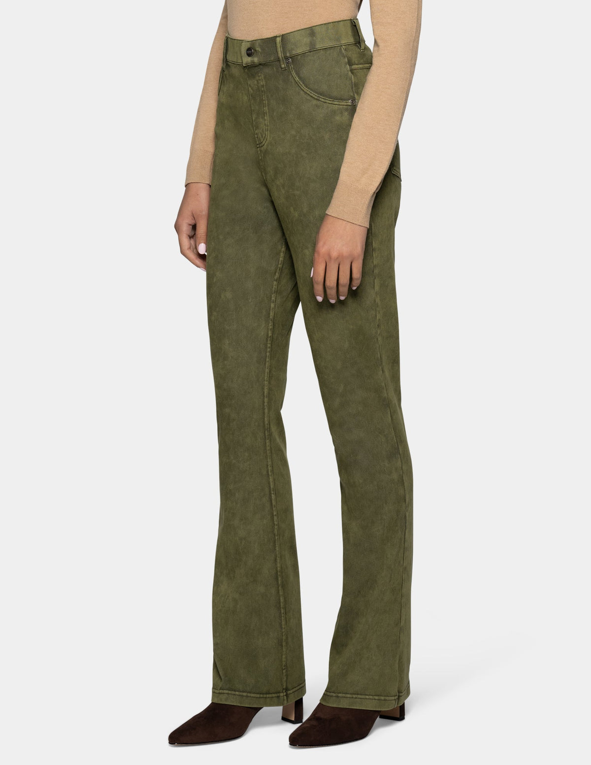 Hue Ultra Soft Denim Baby Bootcut - Olive Acid Wash