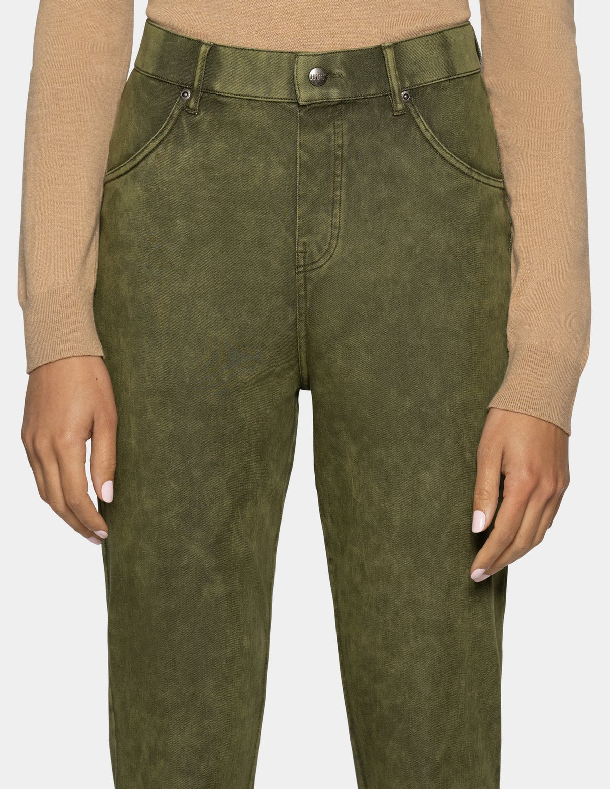 Hue Ultra Soft Denim Baby Bootcut - Olive Acid Wash