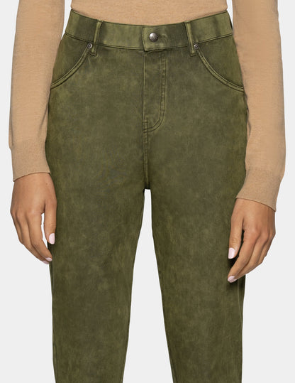 Hue Ultra Soft Denim Baby Bootcut - Olive Acid Wash