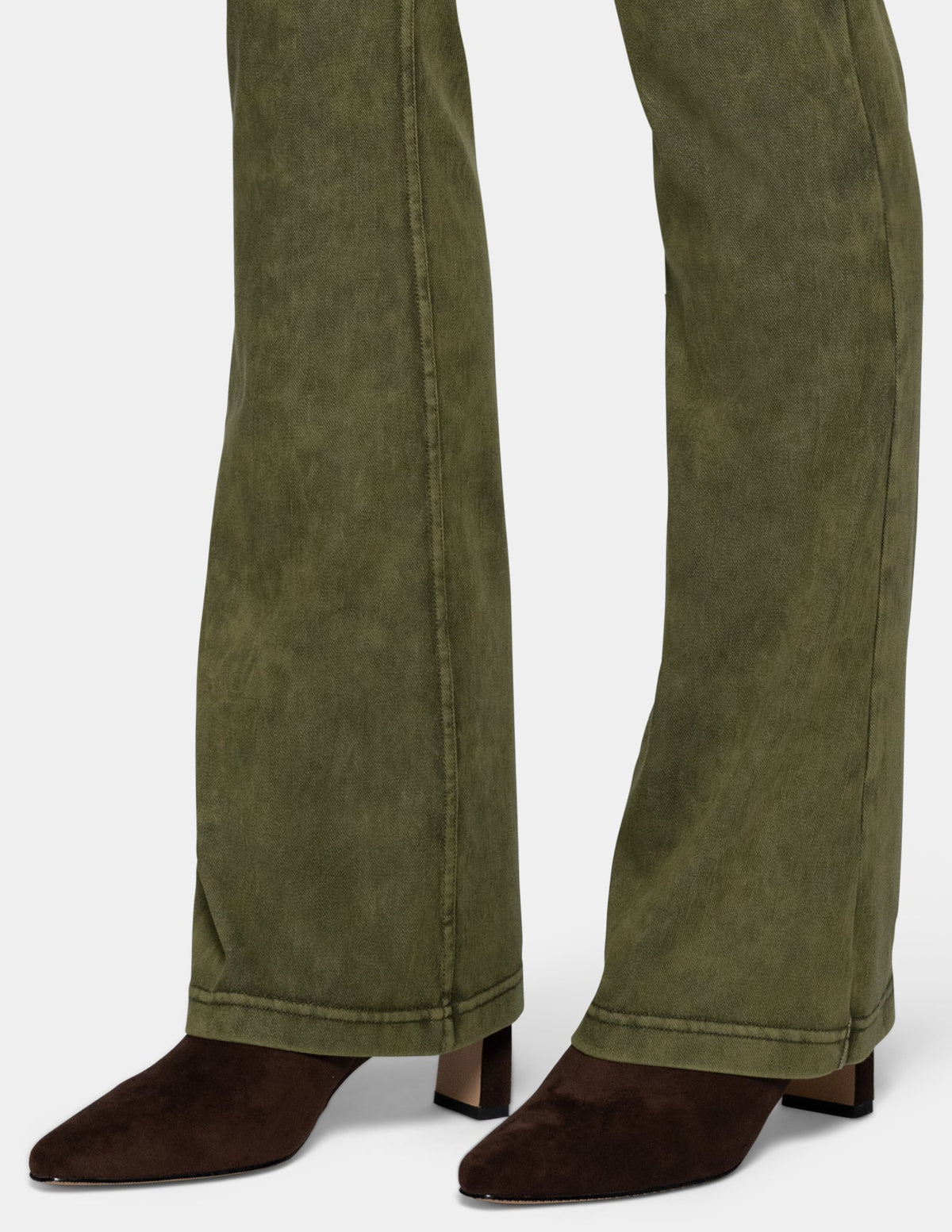 Hue Ultra Soft Denim Baby Bootcut - Olive Acid Wash