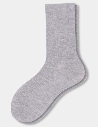 Hue Ribbed Cable Crew - Light Grey Heather