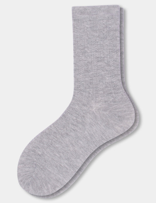 Hue Ribbed Cable Crew - Light Grey Heather