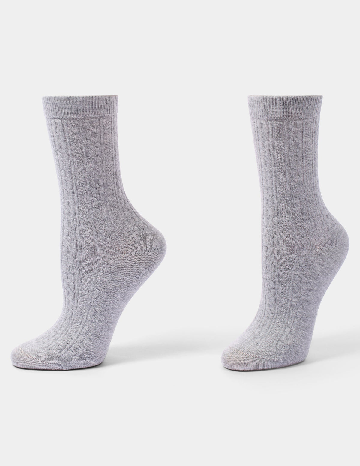Hue Ribbed Cable Crew - Light Grey Heather