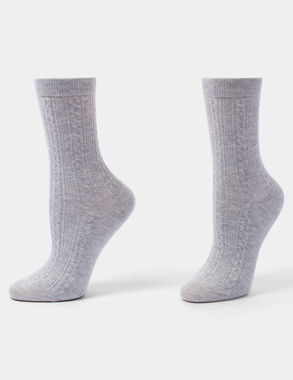Hue Ribbed Cable Crew - Light Grey Heather