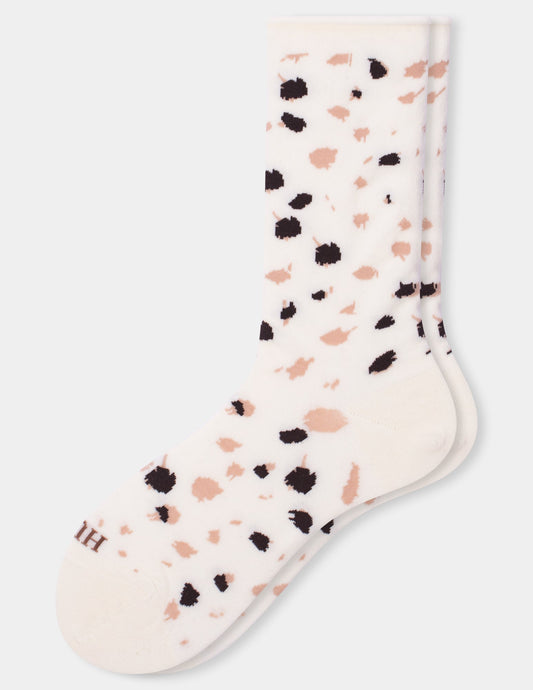 Hue Jeans Socks Crew - Ivory Animal