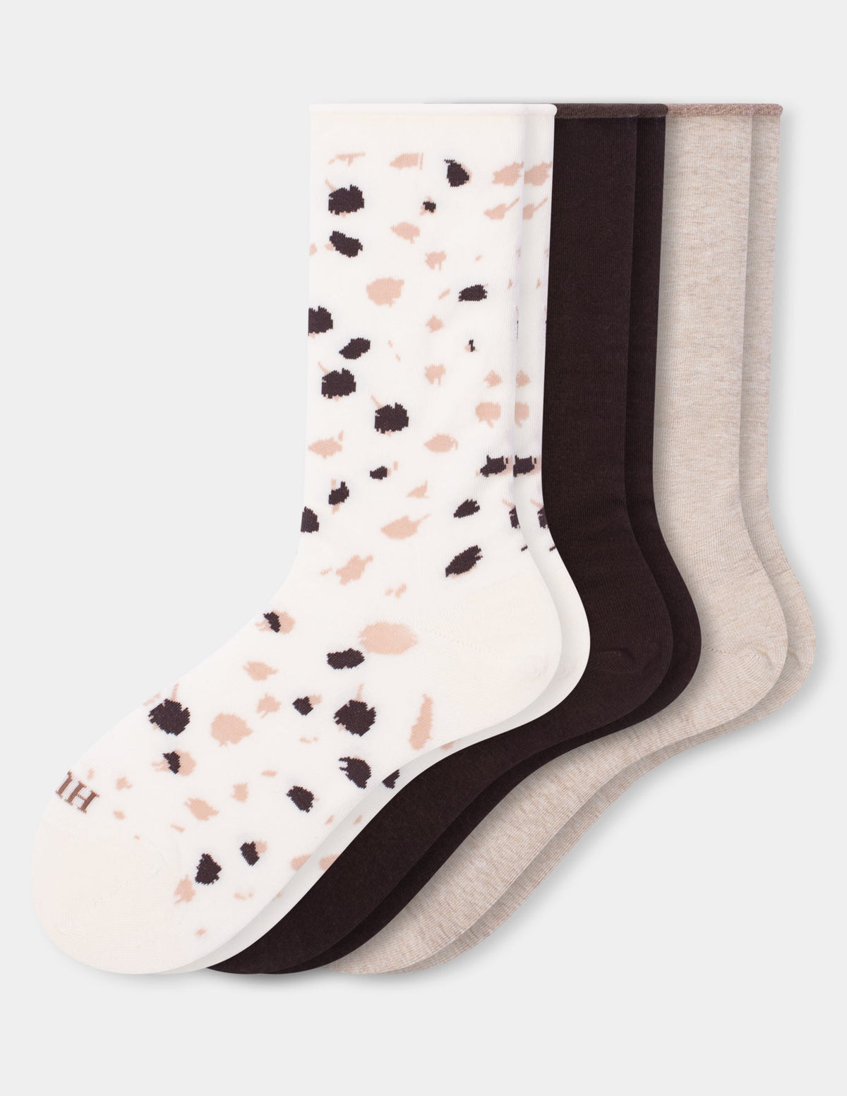 Hue Jeans Socks Crew 3 Pair Pack - Ivory Animal