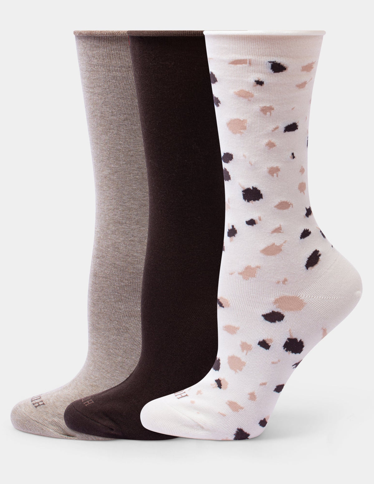 Hue Jeans Socks Crew 3 Pair Pack - Ivory Animal