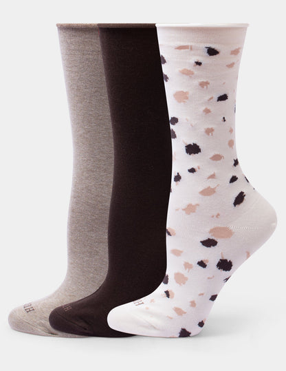 Hue Jeans Socks Crew 3 Pair Pack - Ivory Animal