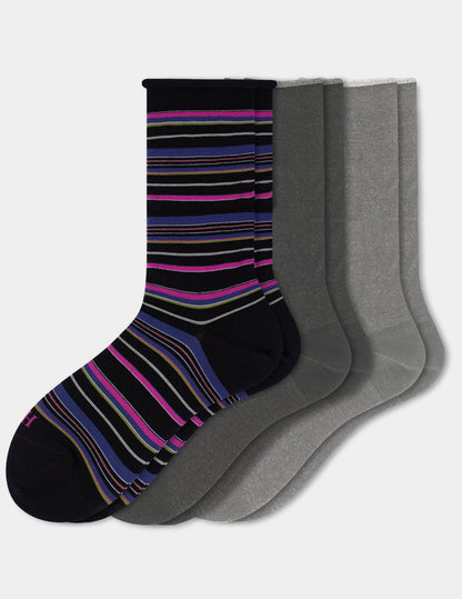 Hue Jeans Socks Crew 3 Pair Pack - Black/Graphite Heather